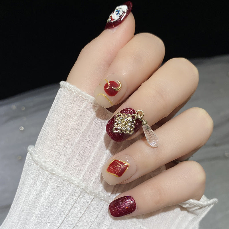 Designer: HuaHua.Handmade nails Press on Nails DIY Nail Art for woman girl Short Square red