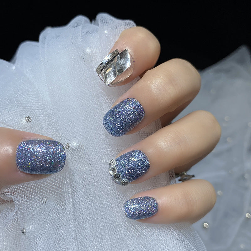 Designer: HuaHua.Handmade nails Press on Nails DIY Nail Art for woman girl Short Square blue