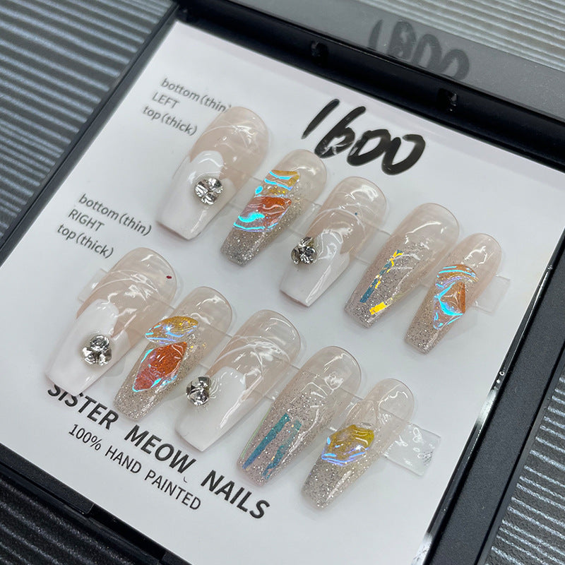 Designer: MeowMeow.Handmade Nail Designs Press on Nails DIY Nail Art for woman girl Long Coffin pink
