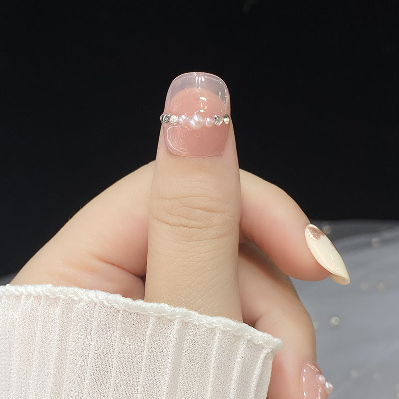 Designer: HuaHua.Handmade nails Press on Nails DIY Nail Art for woman girl Short Square pink