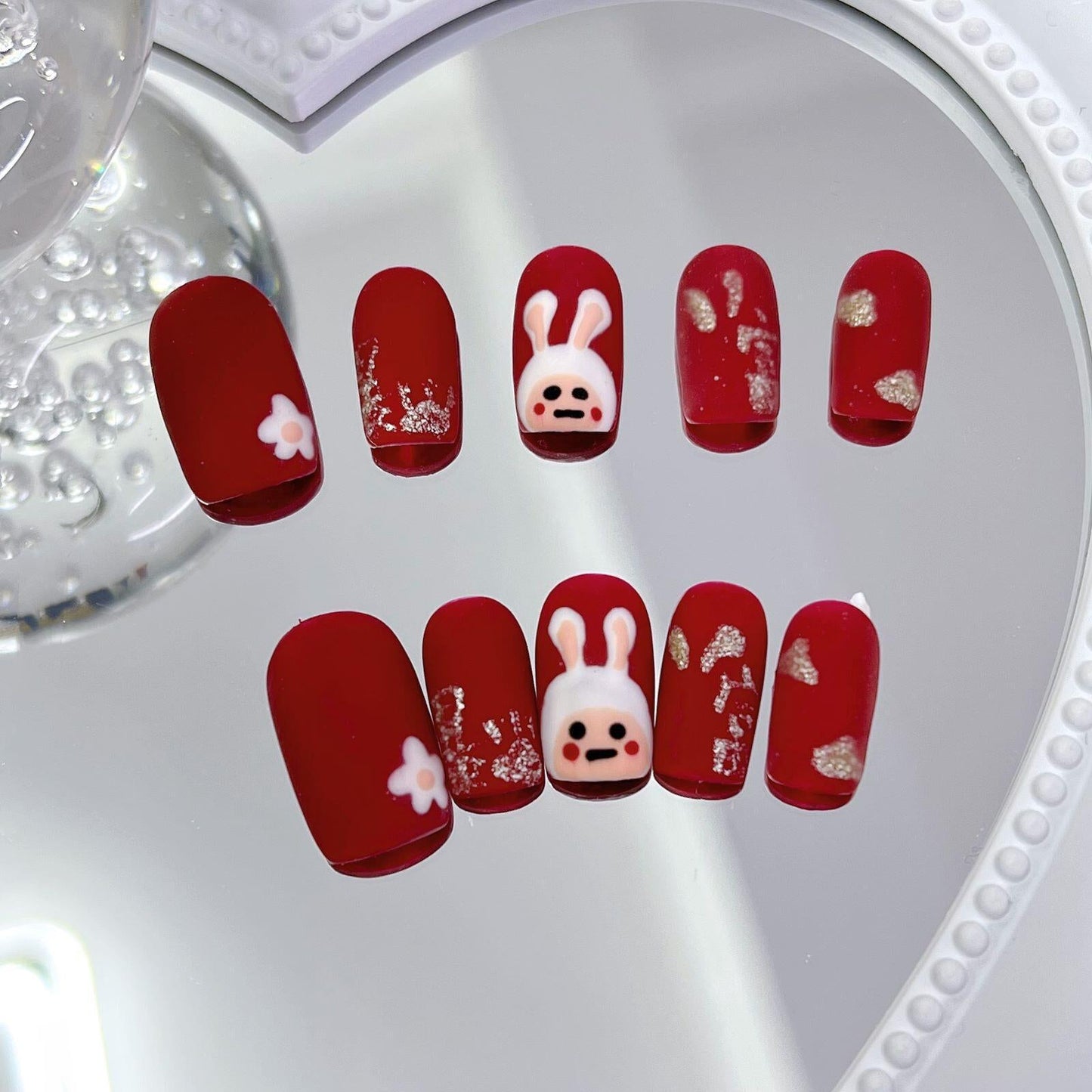 Designer: MeowMeow.Handmade Nail Designs Press on Nails DIY Nail Art for woman girl Long Square red