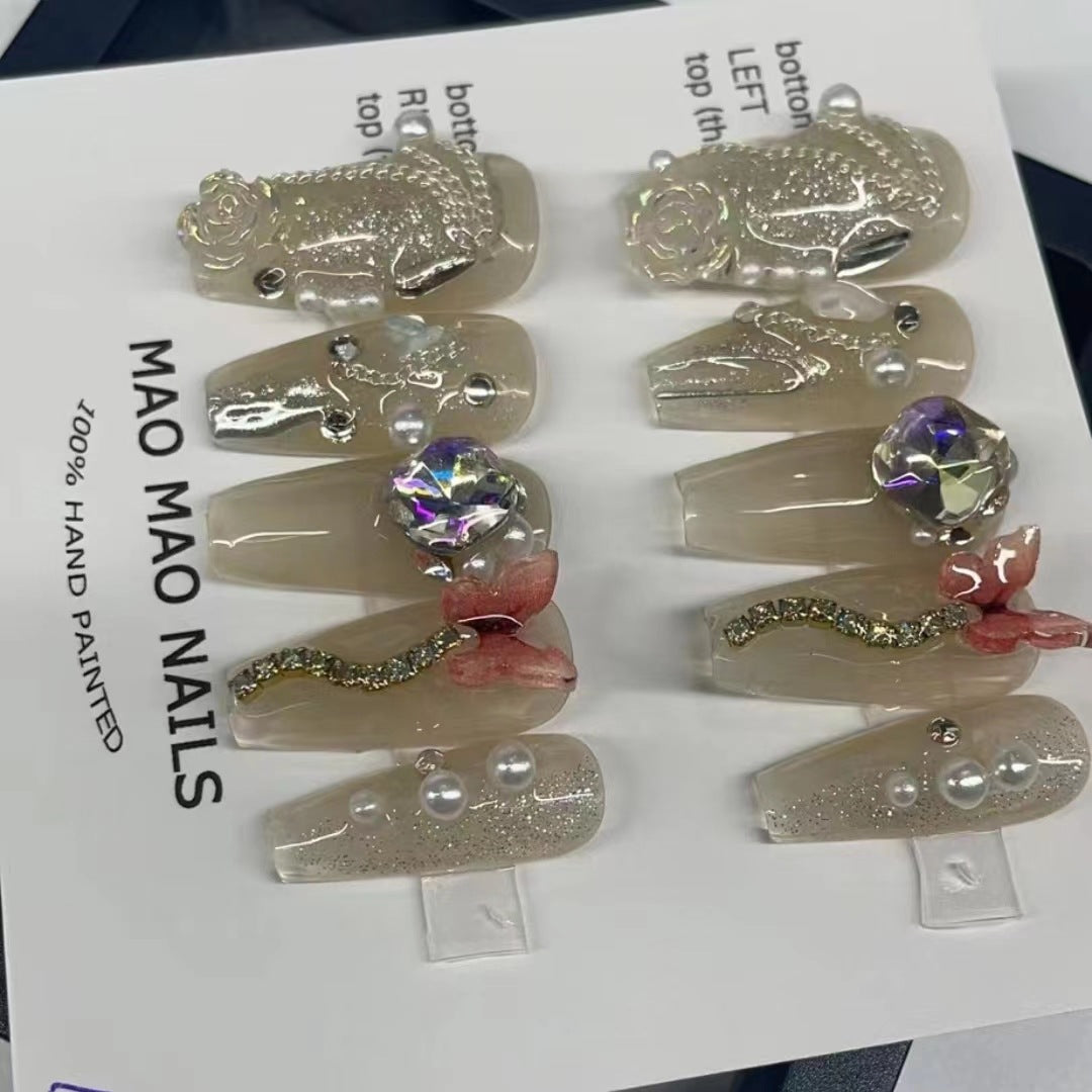 Designer: MaoMao.Handmade Nail Designs Press on Nails DIY Nail Art for woman girl