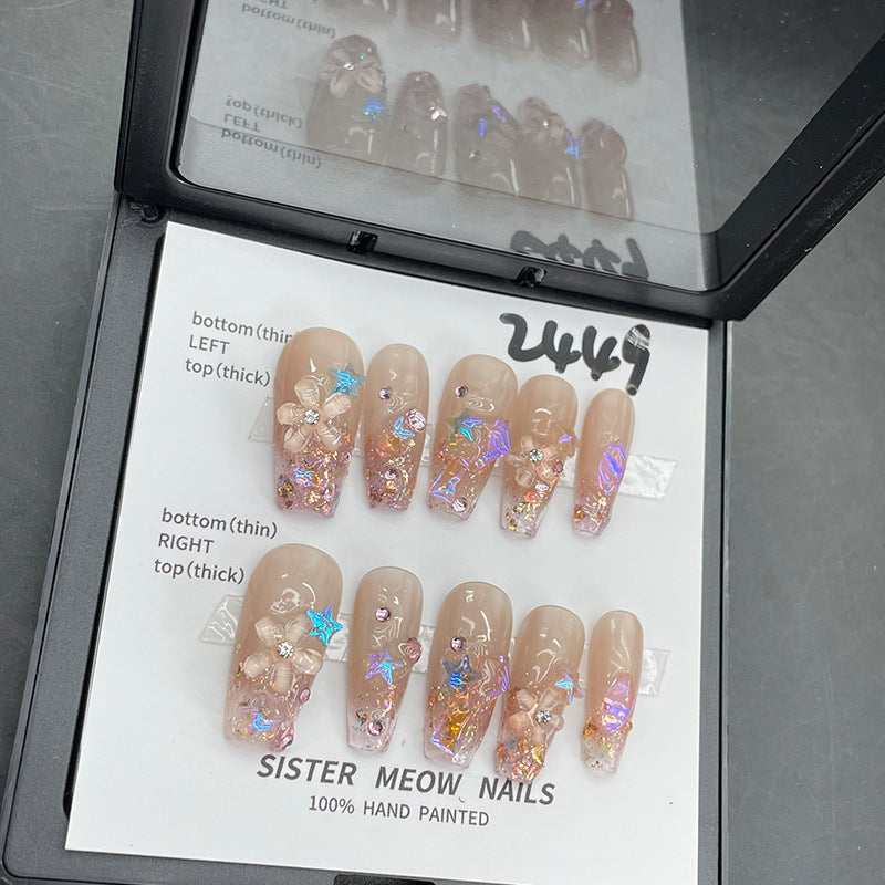 Designer: MeowMeow.Handmade Nail Designs Press on Nails DIY Nail Art for woman girl Long Coffin pink