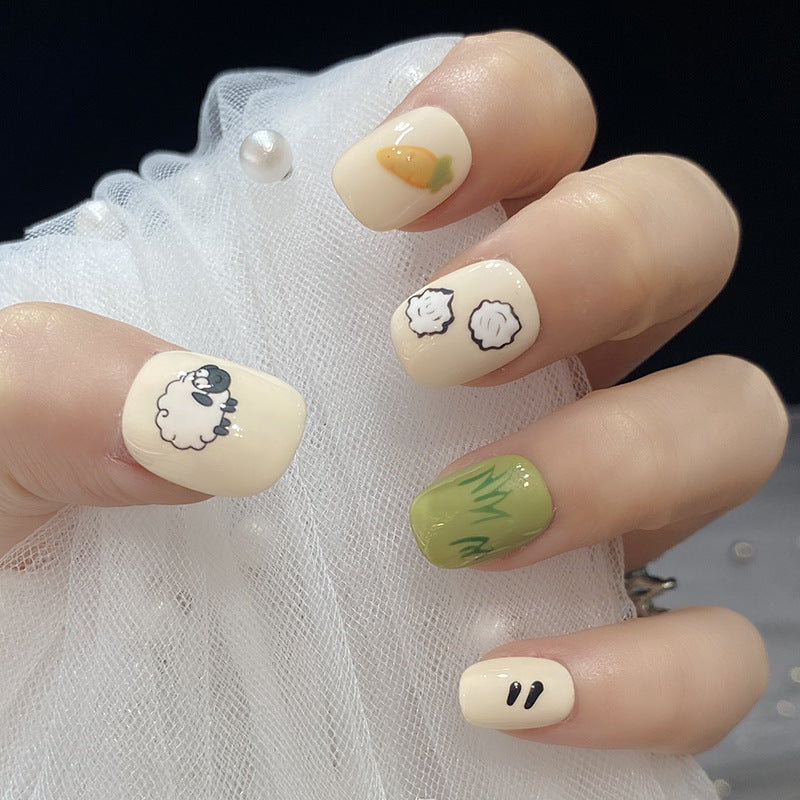 Designer: HuaHua.Handmade nails Press on Nails DIY Nail Art for woman girl Short Square Cartoon