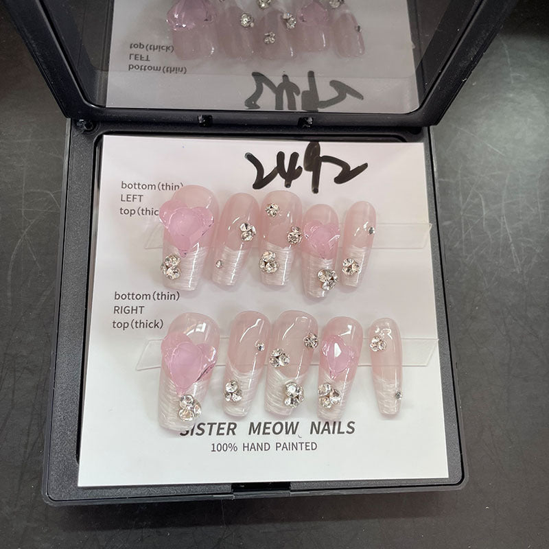 Designer: MeowMeow.Handmade Nail Designs Press on Nails DIY Nail Art for woman girl Long Coffin pink