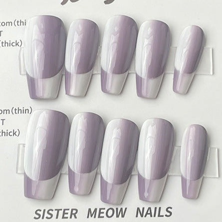 Designer: MeowMeow.Handmade Nail Designs Press on Nails DIY Nail Art for woman girl Long Coffin purple French
