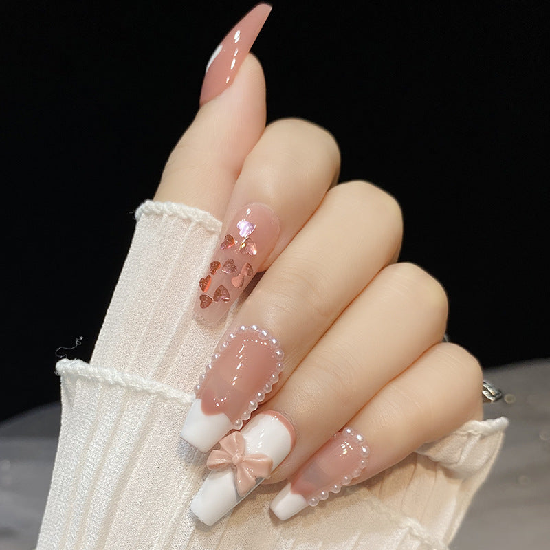 Designer: HuaHua.Handmade nails Press on Nails DIY Nail Art for woman girl Long Coffin pink