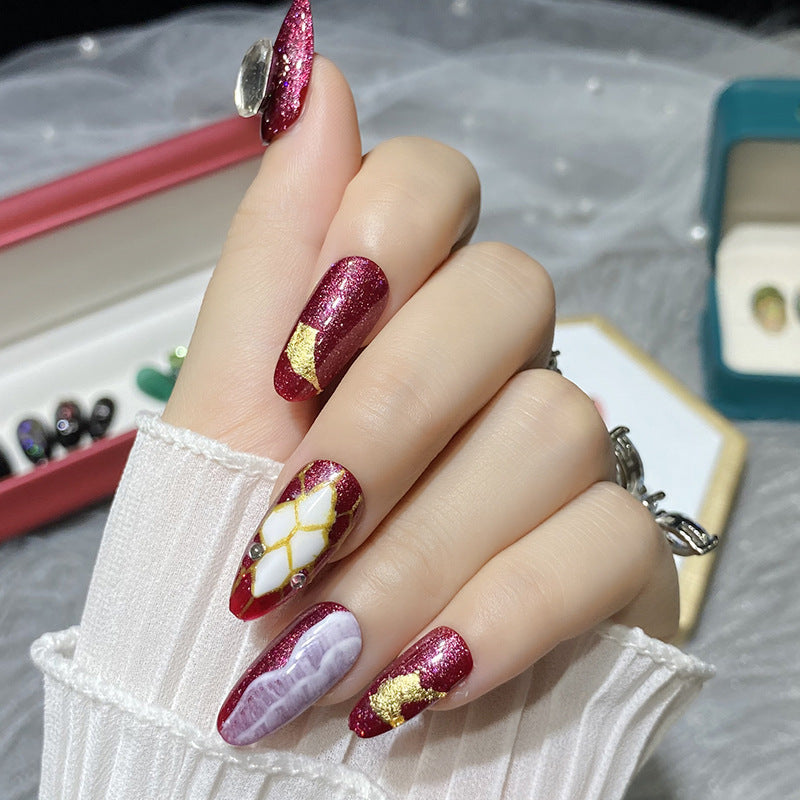 Designer: HuaHua.Handmade nails Press on Nails DIY Nail Art for woman girl Almond Long mauve