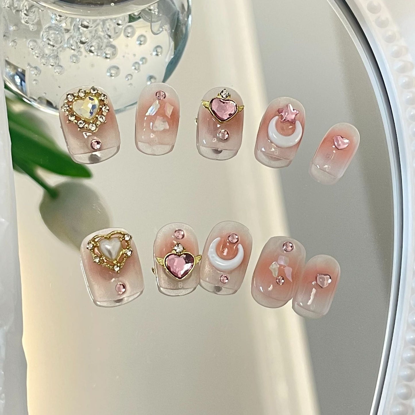 Designer: MaoMao.24135 Handmade Nail Designs Press on Nails DIY Nail Art for woman girl Short Square pink