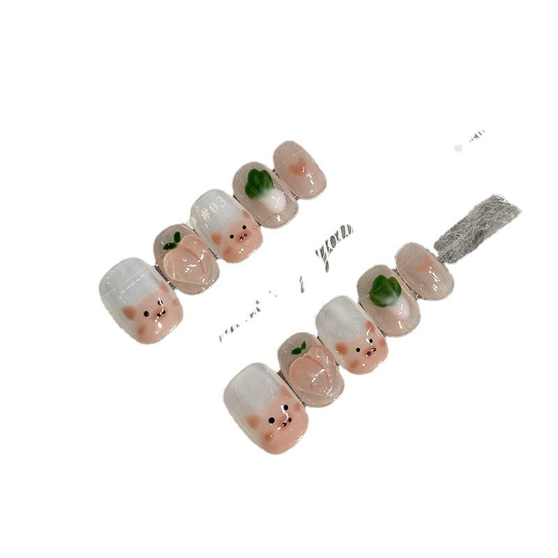 Designer: HuaHua.Handmade nails Press on Nails DIY Nail Art for woman girl Short Square pink