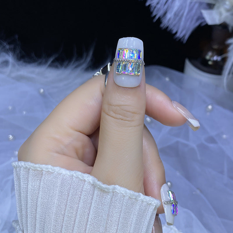 Designer: HuaHua.Handmade nails Press on Nails DIY Nail Art for woman girl Long Square pink rhinestone