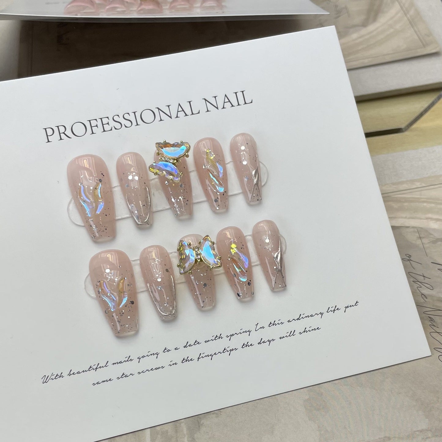 Designer: ManMan Handmade nails Press on Nails DIY Nail Art for woman girl Long Coffin pink