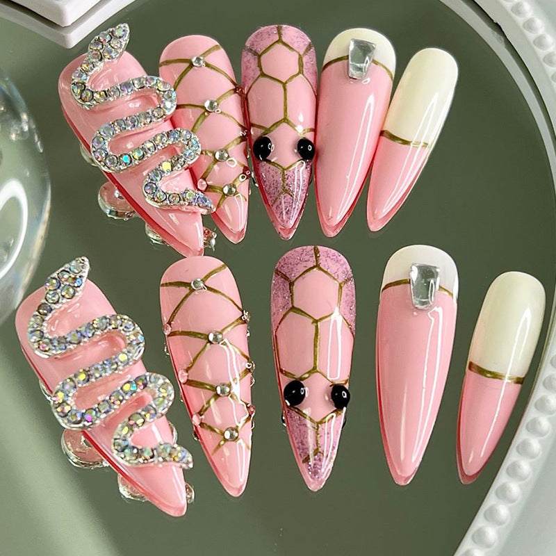 Designer: MeowMeow.2968 Handmade Nail Designs Press on Nails DIY Nail Art for woman girl Almond Long pink