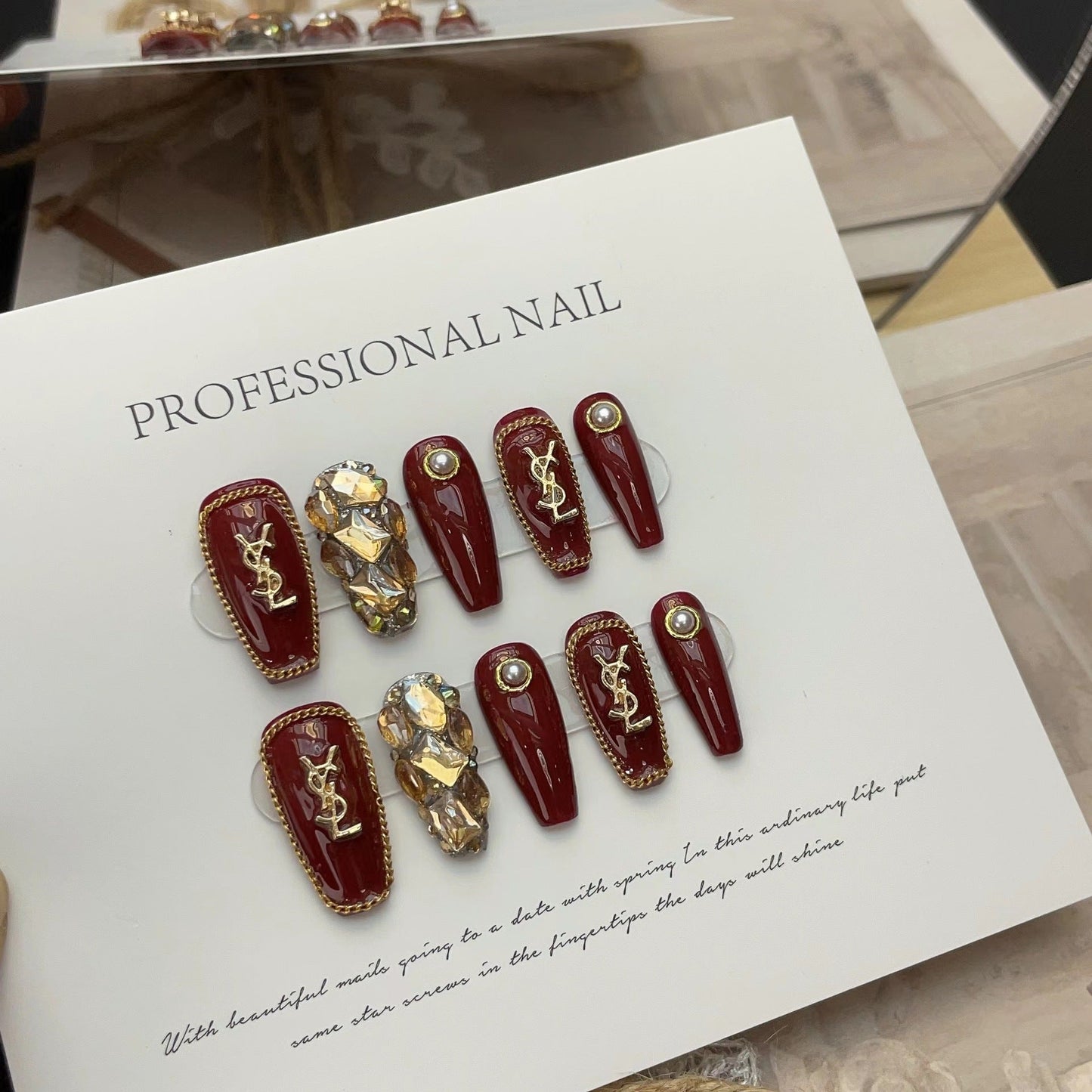 Designer: ManMan Handmade nails Press on Nails DIY Nail Art for woman girl Long Coffin red