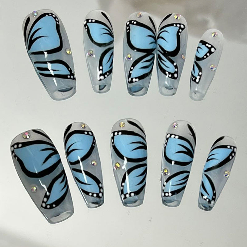 Designer: MeowMeow.Handmade Nail Designs Press on Nails DIY Nail Art for woman girl Long Coffin blue