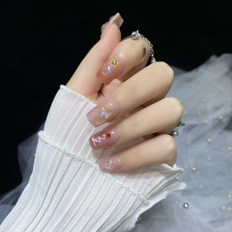 Designer: HuaHua.Handmade nails Press on Nails DIY Nail Art for woman girl Long Square pink