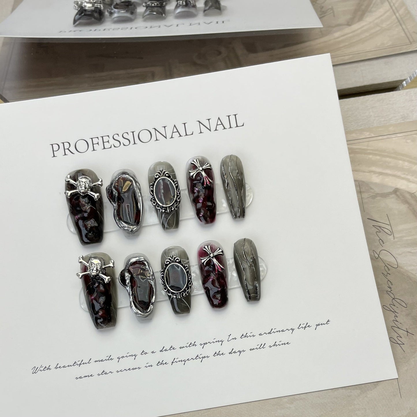 Designer: ManMan Handmade nails Press on Nails DIY Nail Art for woman girl Long Coffin Metal