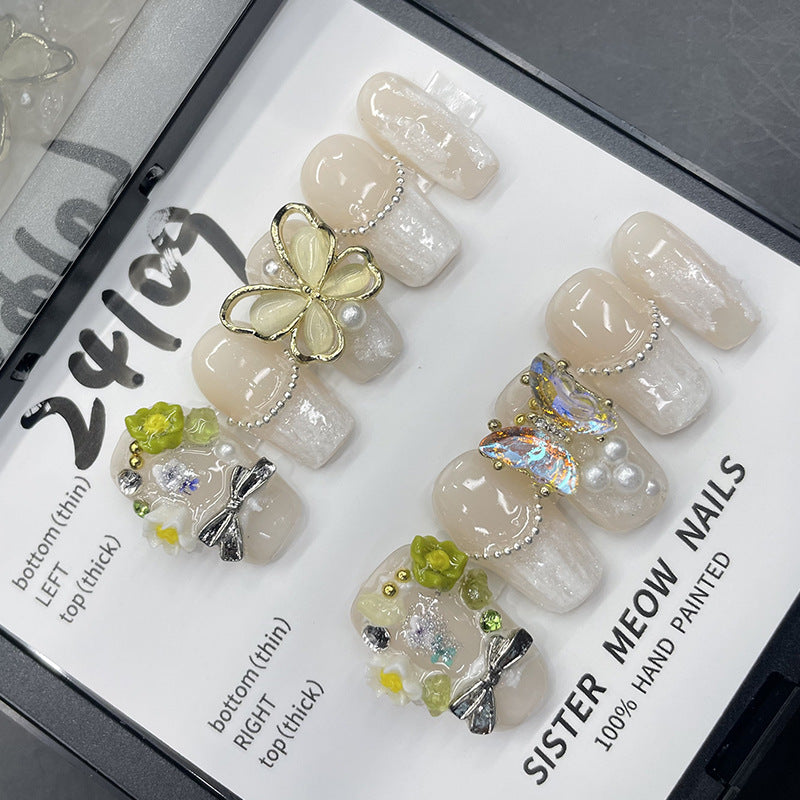 Designer: MeowMeow.Handmade Nail Designs Press on Nails DIY Nail Art for woman girl Long Coffin pink