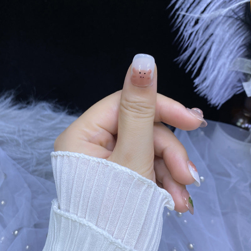 Designer: HuaHua.Handmade nails Press on Nails DIY Nail Art for woman girl Short Square pink