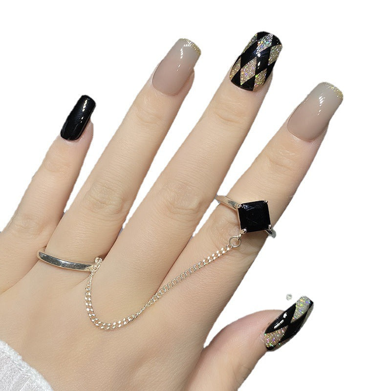 Designer: HuaHua.Handmade nails Press on Nails DIY Nail Art for woman girl Long Square pink black