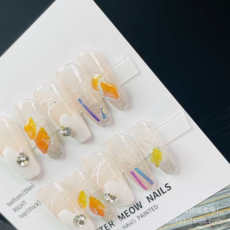 Designer: MeowMeow.Handmade Nail Designs Press on Nails DIY Nail Art for woman girl Long Coffin pink