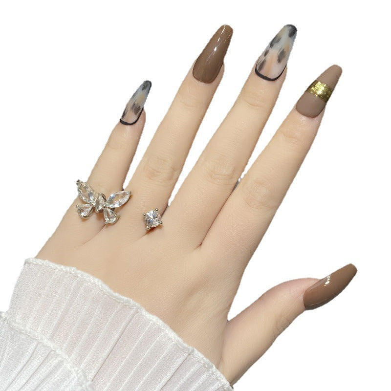 Designer: HuaHua.Handmade nails Press on Nails DIY Nail Art for woman girl brown Long Coffin