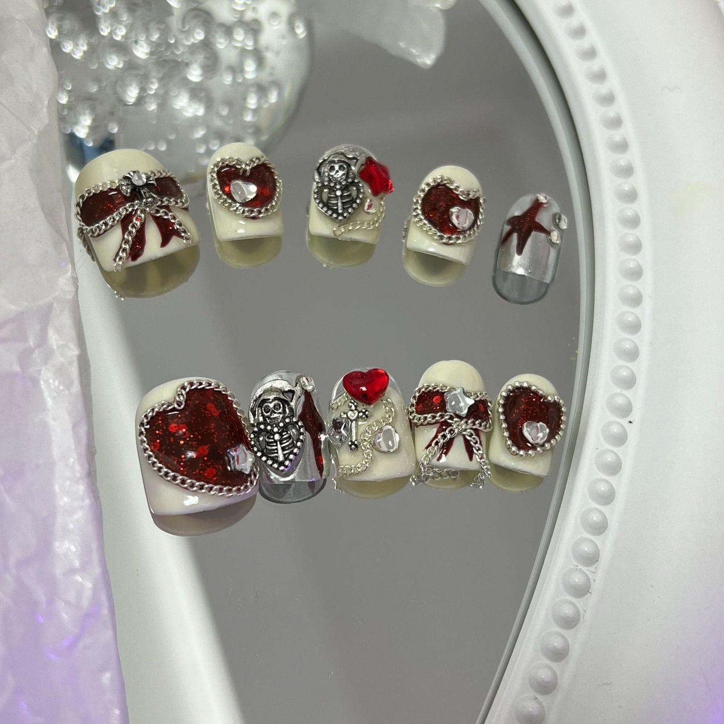 Designer: MaoMao.3210 Handmade Nail Designs Press on Nails DIY Nail Art for woman girl Short Square red