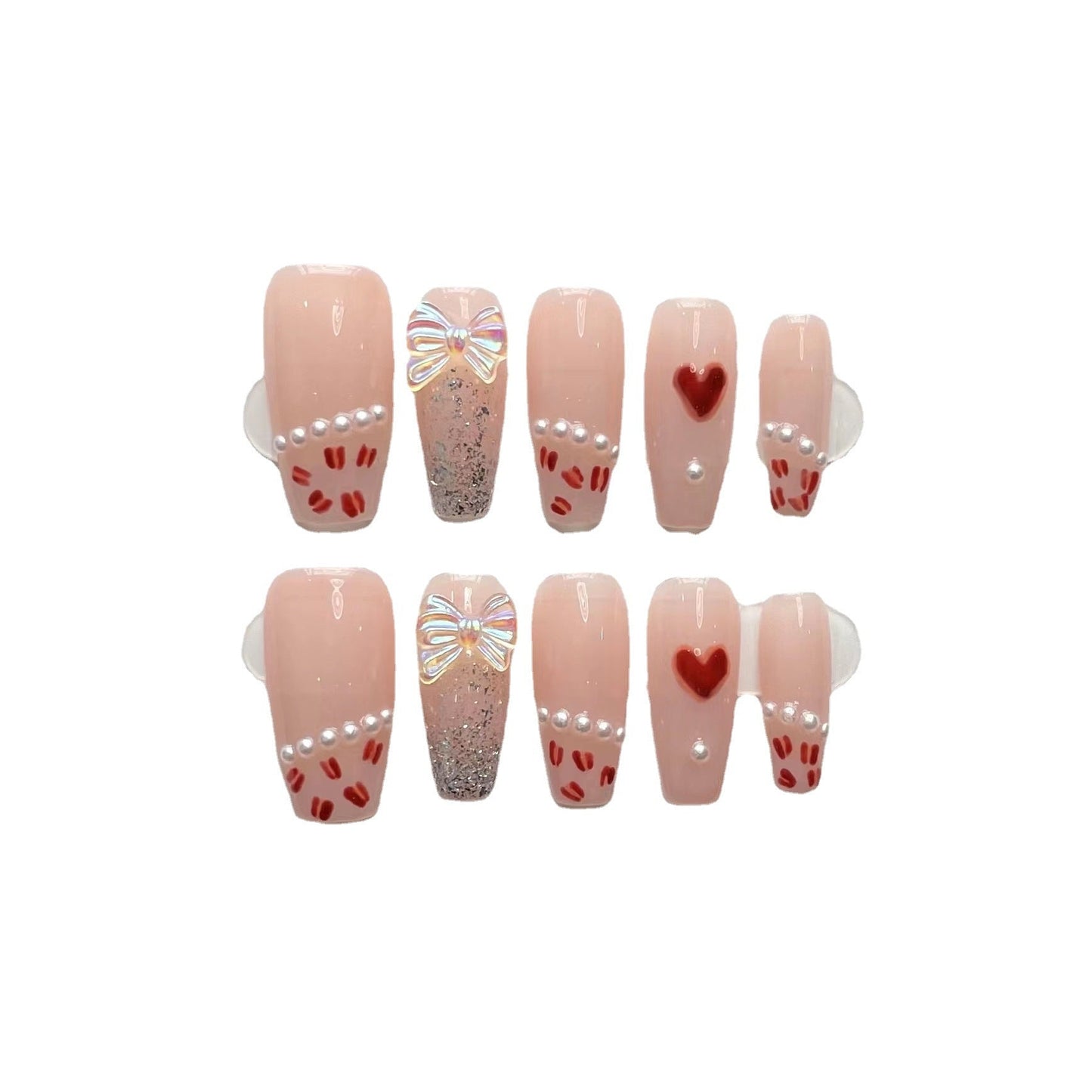 Designer: ManMan Handmade nails Press on Nails DIY Nail Art for woman girl Long Coffin pink