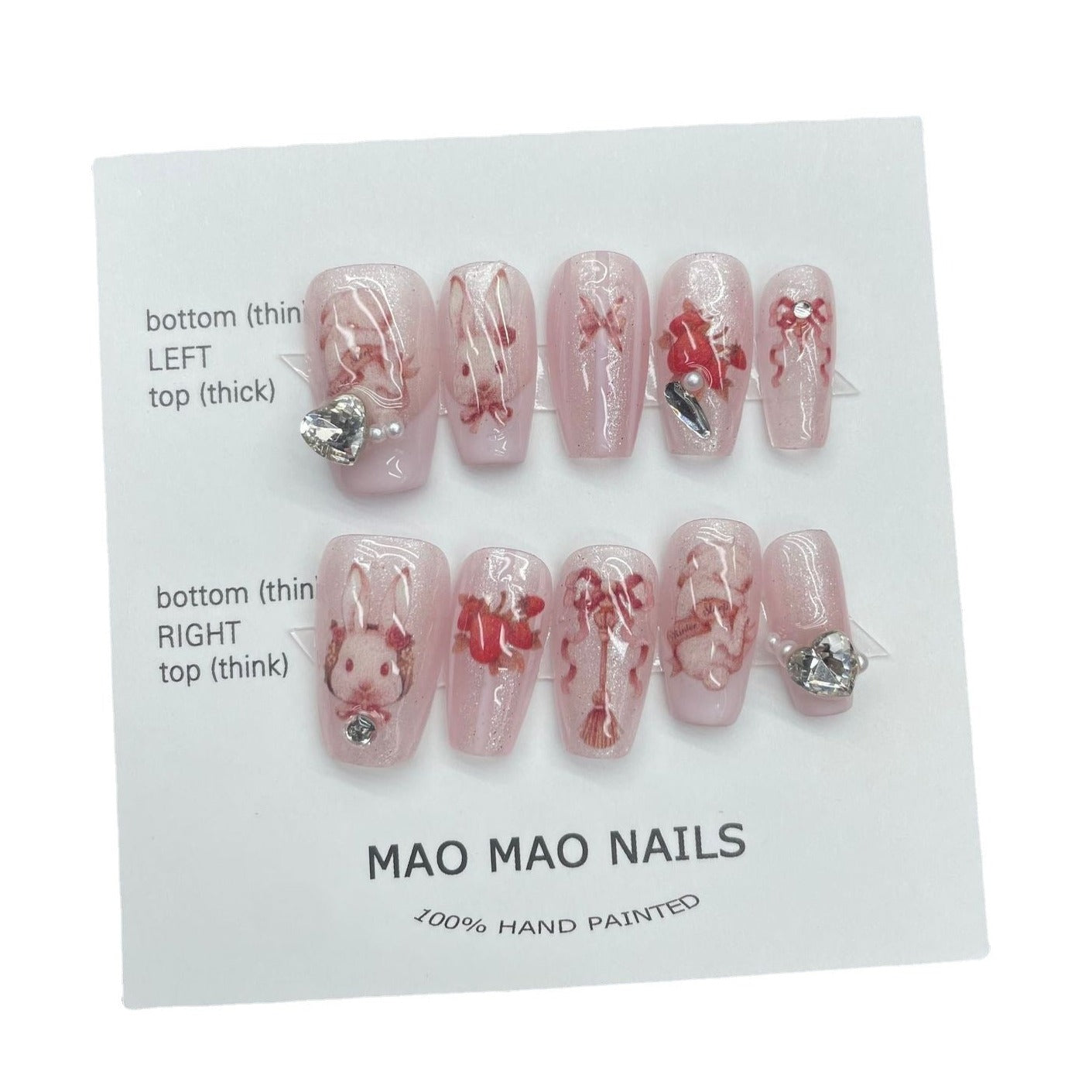 Designer: MaoMao.Handmade Nail Designs Press on Nails DIY Nail Art for woman girl Long Coffin pink