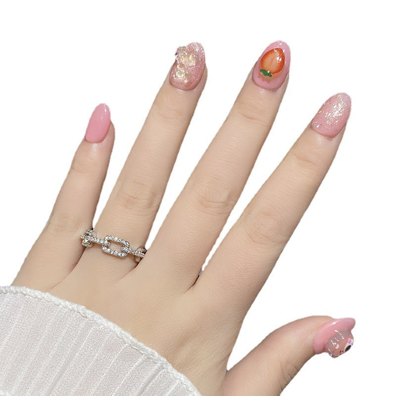 Designer: HuaHua.Handmade nails Press on Nails DIY Nail Art for woman girl Short pink Cartoon