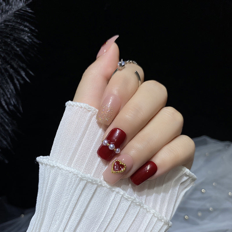 Designer: HuaHua.Handmade nails Press on Nails DIY Nail Art for woman girl Long Square pink red