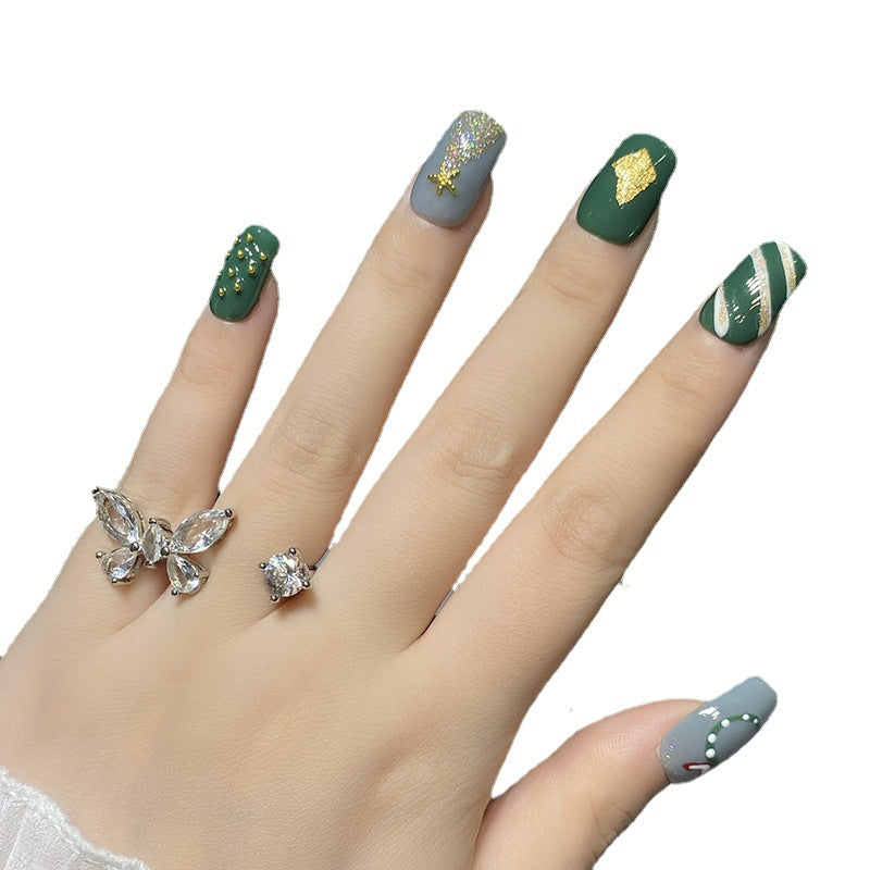 Designer: HuaHua.Handmade nails Press on Nails DIY Nail Art for woman girl Long Square green