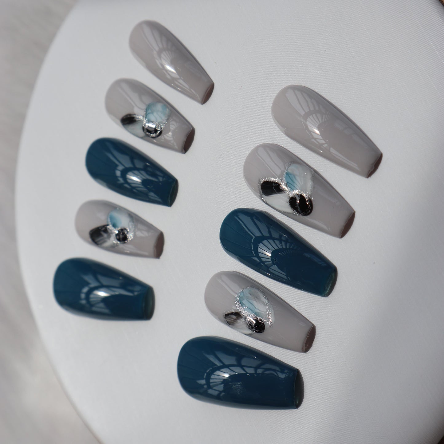 Designer: XinXin 15. Long T handmade nails Press on Nails DIY Nail Art
