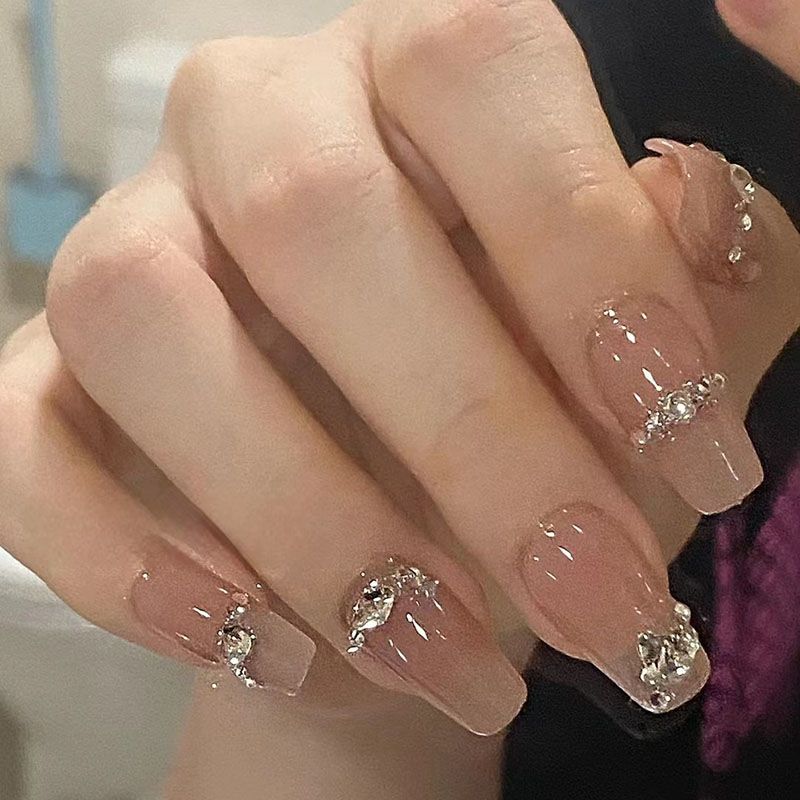 Designer: DuoDuo 1312.Handmade nails Press on Nails DIY Nail Art for woman girl Long Coffin rhinestone pink