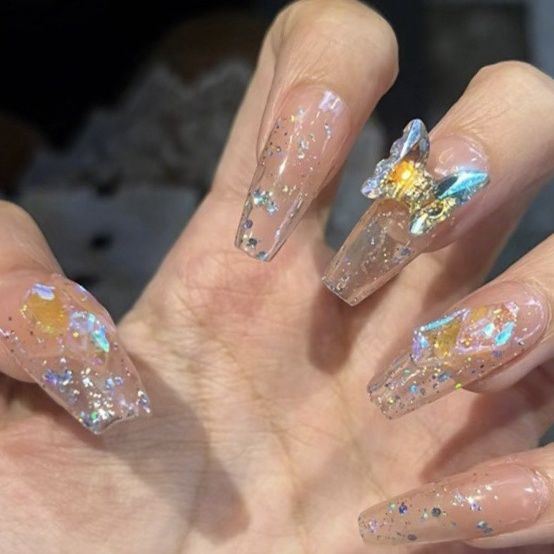 Designer: DuoDuo 2045.Handmade nails Press on Nails DIY Nail Art for woman girl Long Coffin pink