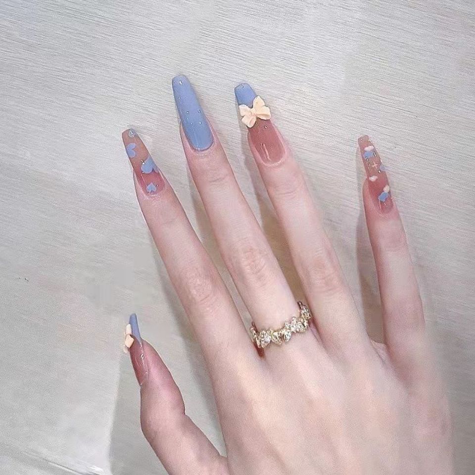 Designer: DuoDuo 1250-1254.Handmade nails Press on Nails DIY Nail Art for woman girl Long Coffin pink