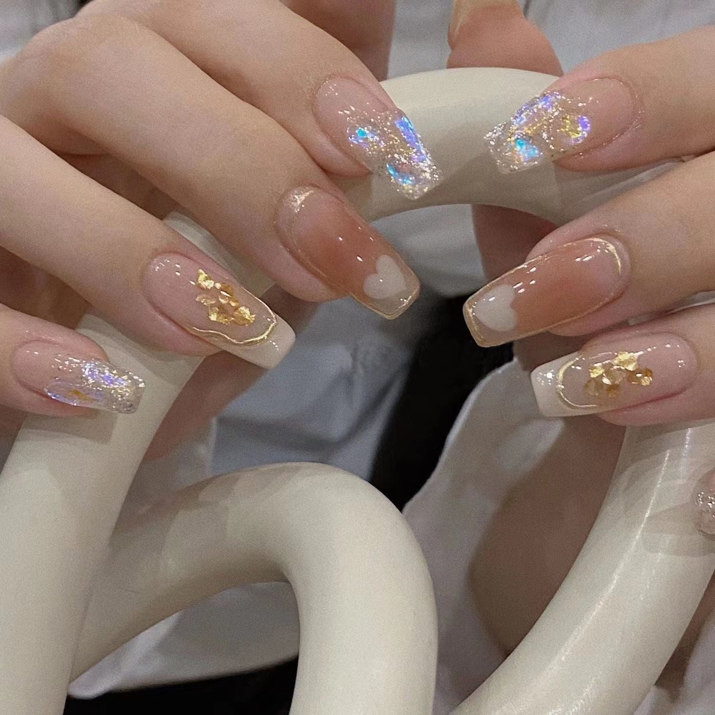 Designer: DuoDuo 1308.Handmade nails Press on Nails DIY Nail Art for woman girl Long Coffin pink Shining wedding
