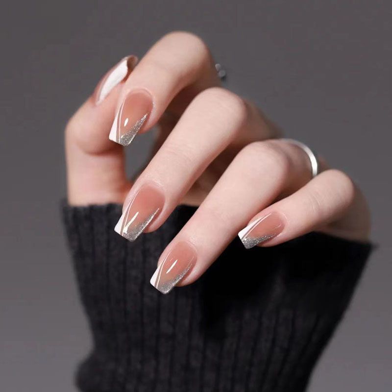 Designer: DuoDuo 1318.Handmade nails Press on Nails DIY Nail Art for woman girl French Short pink