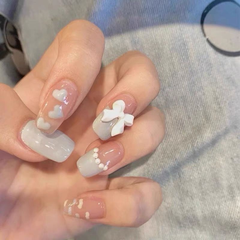 Designer: DuoDuo 1243.Handmade nails Press on Nails DIY Nail Art for woman girl pink