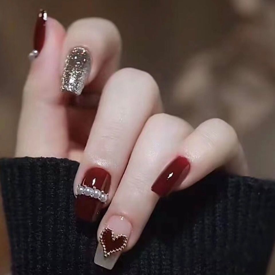 Designer: DuoDuo 1216.Handmade nails Press on Nails DIY Nail Art for woman girl Long Coffin red