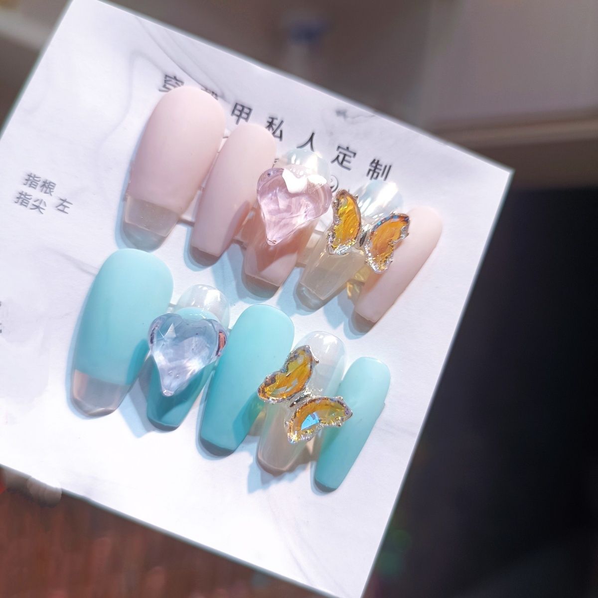 Designer: PinPin 3030.Handmade nails Press on Nails DIY Nail Art for woman girl Long Coffin pink blue