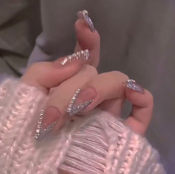 Designer: DuoDuo 3025.Handmade nails Press on Nails DIY Nail Art for woman girl Long Coffin pink rhinestone