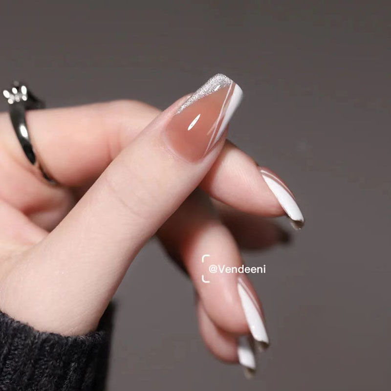 Designer: DuoDuo 1318.Handmade nails Press on Nails DIY Nail Art for woman girl French Short pink