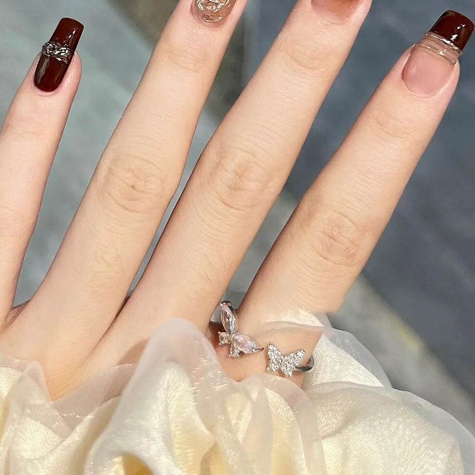 Designer: DuoDuo 1220.Handmade nails Press on Nails DIY Nail Art for woman girl Long Coffin pink
