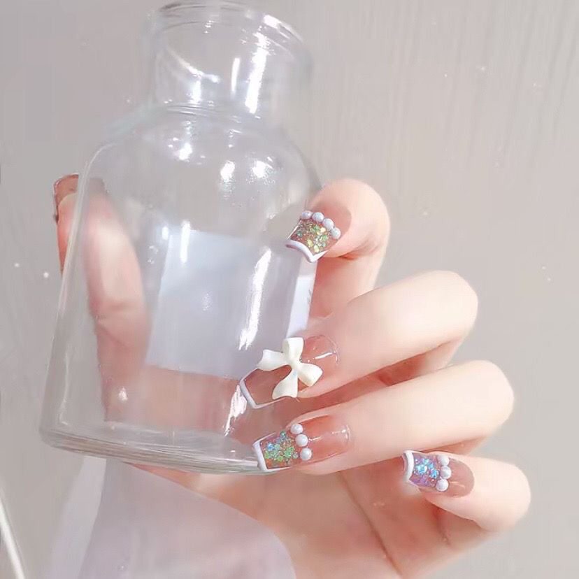 Designer: DuoDuo 1125.Handmade nails Press on Nails DIY Nail Art for woman girl Long Coffin pink
