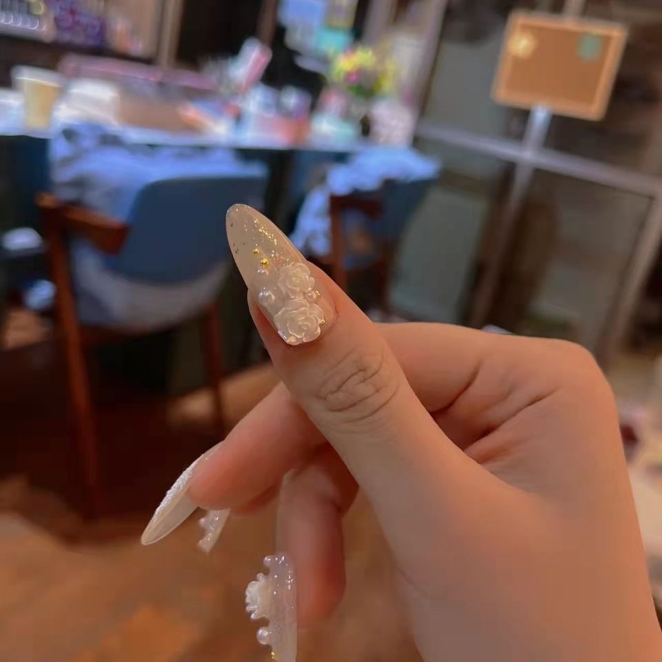 Designer: DuoDuo 1231.Handmade nails Press on Nails DIY Nail Art for woman girl Long Coffin pink