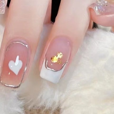Designer: DuoDuo 1238.Handmade nails Press on Nails DIY Nail Art for woman girl French Long Coffin pink
