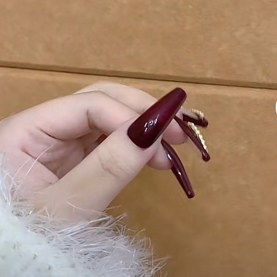 Designer: DuoDuo 2027.Handmade nails Press on Nails DIY Nail Art for woman girl Long Coffin red