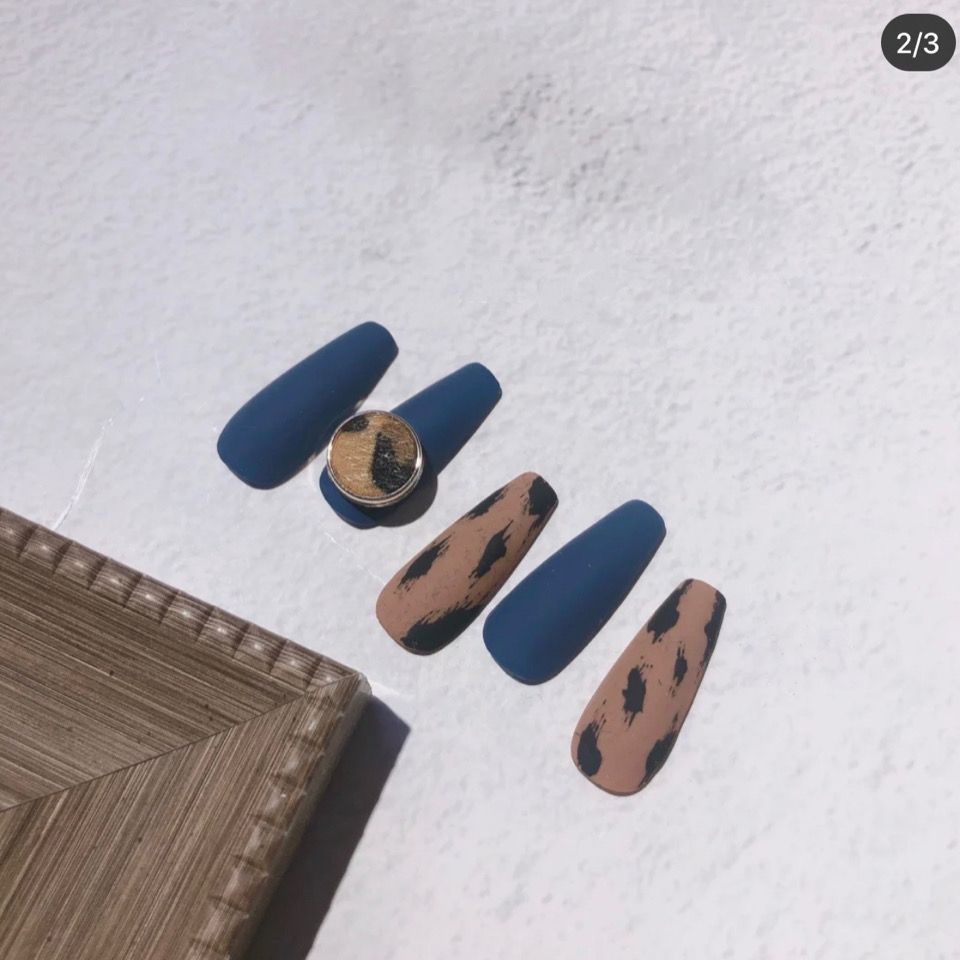 Designer: DuoDuo 2021.Handmade nails Press on Nails DIY Nail Art for woman girl Long Coffin blue