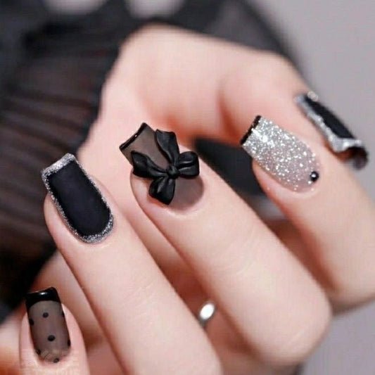 Designer: DuoDuo 1244.Handmade nails Press on Nails DIY Nail Art for woman girl Short Coffin black